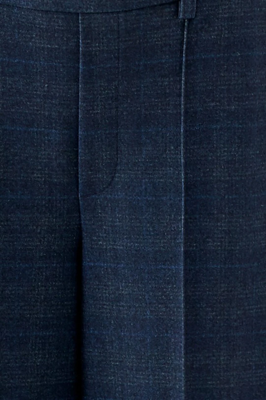 Dark blue women's pants with a subtle texture, shown without a model.