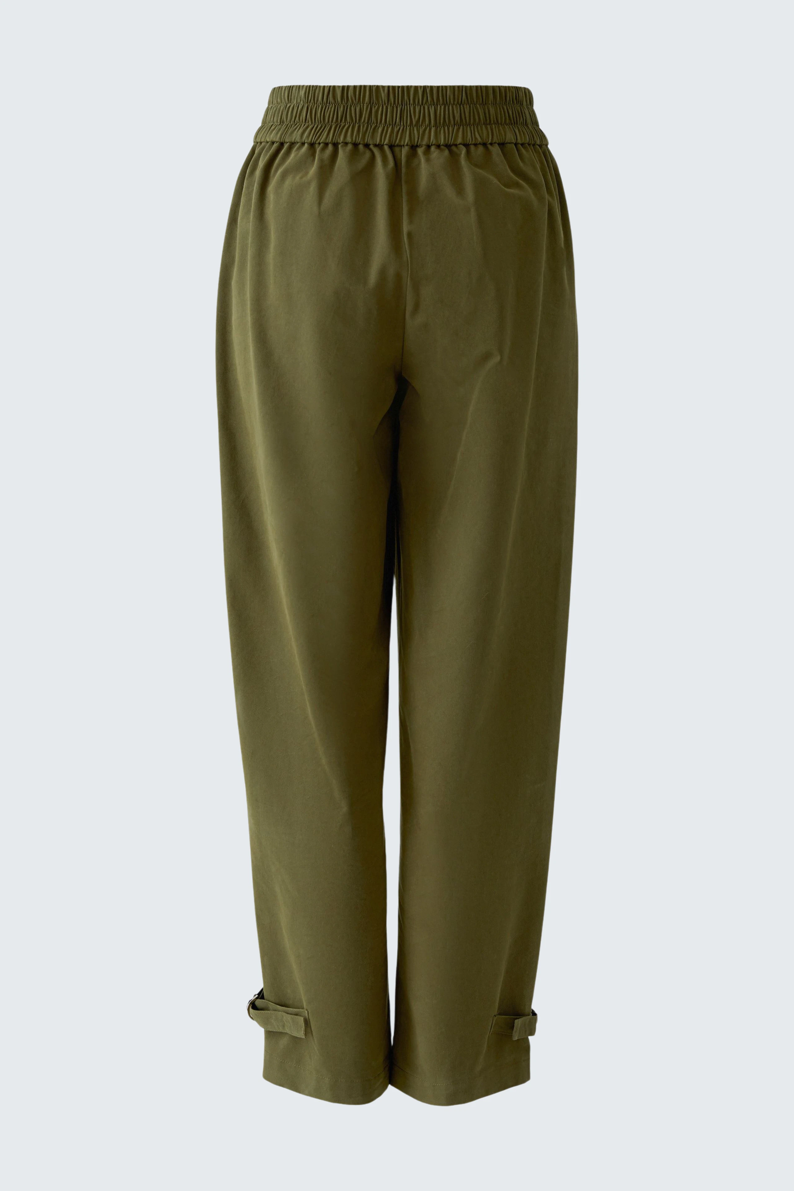 Lässige Damen-Hose: Olivgrüne Hose mit elastischem Bund und geradem Schnitt, ideal für Freizeitlooks.