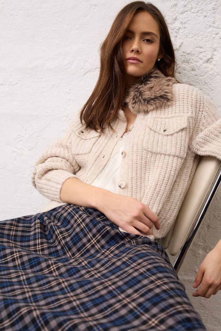 Image 6 of Midi skirt - darkblue camel in darkblue camel | Oui