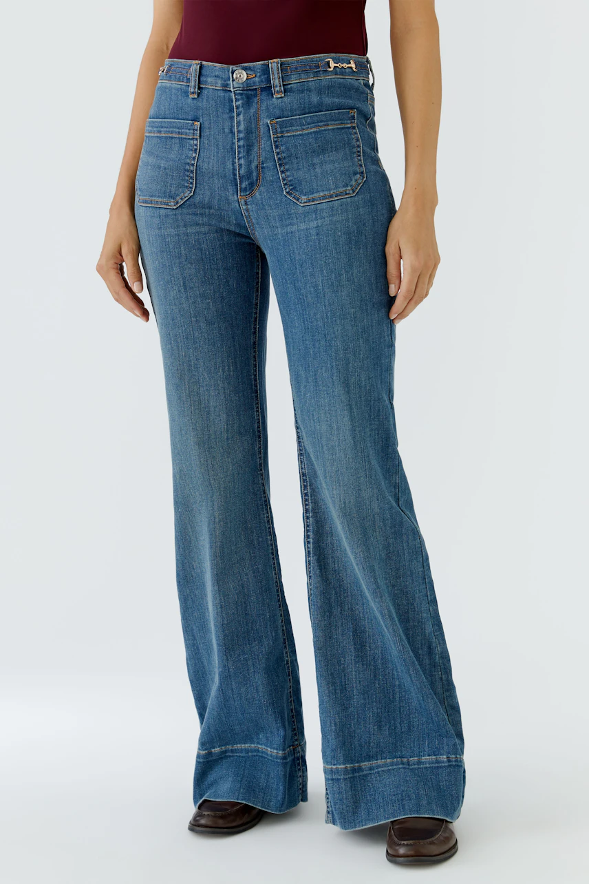 Image 2 of Flared Jeans - bright blue denim in bright blue denim | Oui