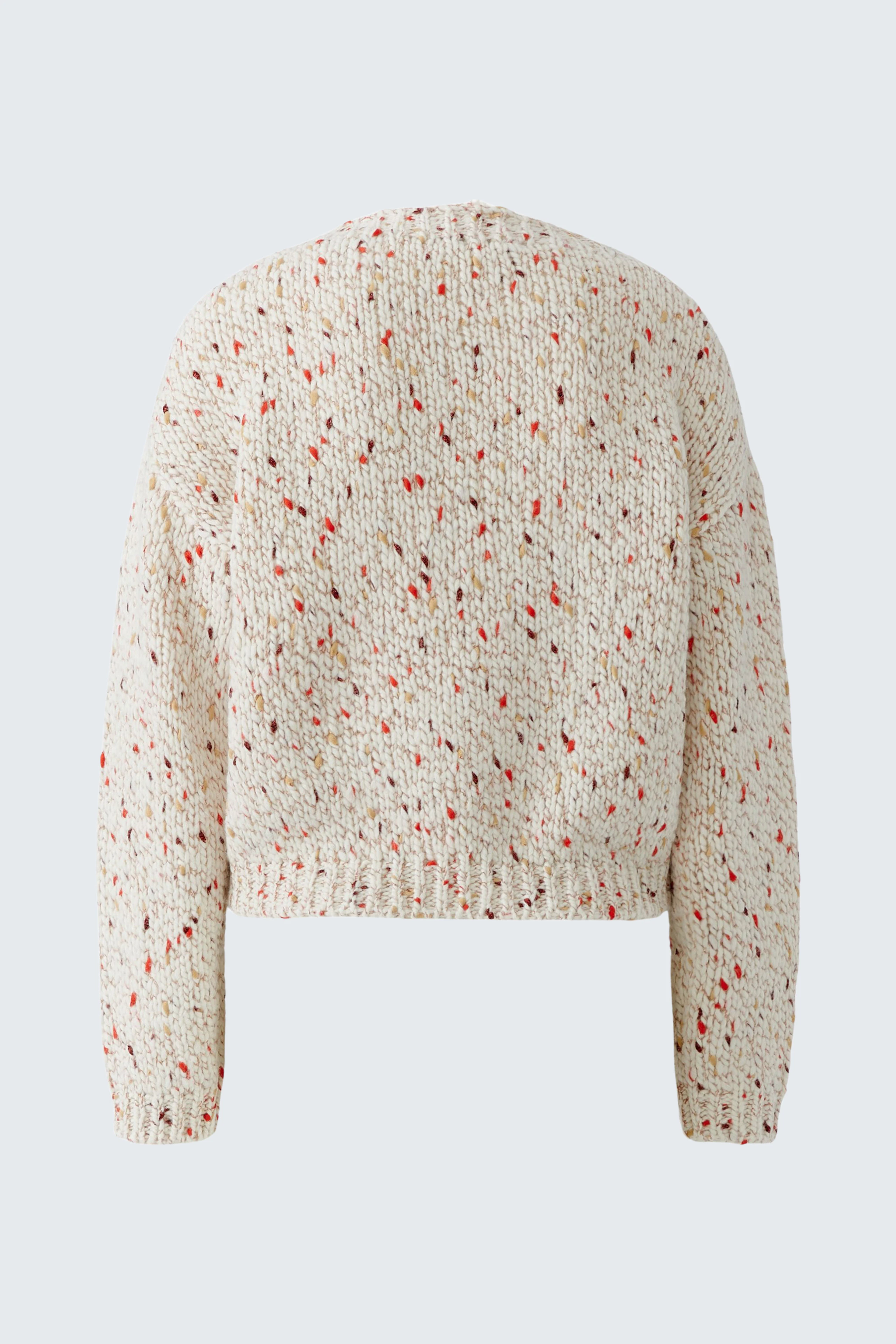 Beiger Damen-Pullover: Strukturierter Strick mit roten Akzenten, ideal für lässige Outfits.