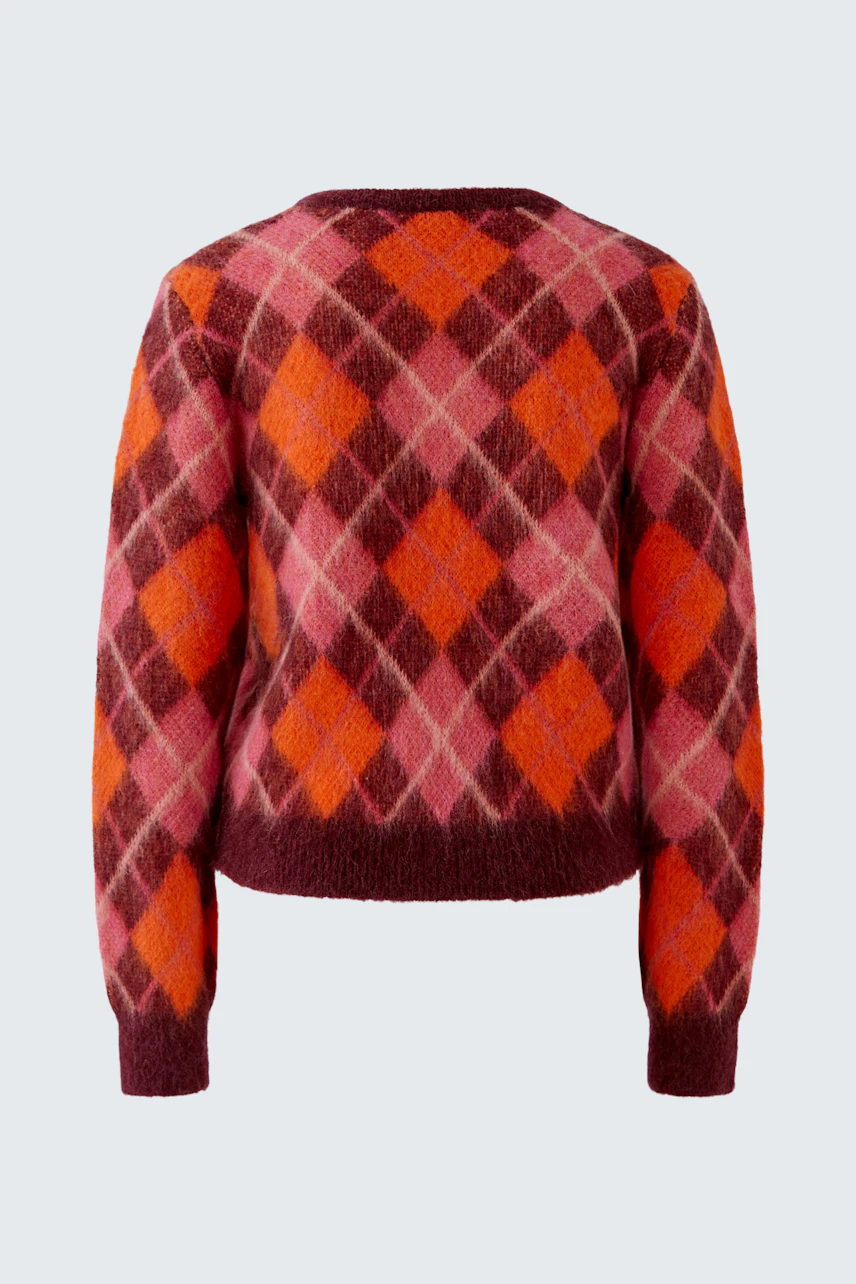 Karo-Pullover in Rot-Orange: Weicher Strick, ideal für kühle Tage. Perfekt für einen lässigen Look.