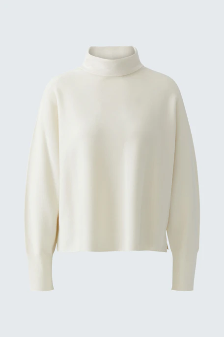 Schlichter Damen-Pullover: Weißer Pullover mit Rollkragen, locker geschnitten, ohne Model abgebildet.