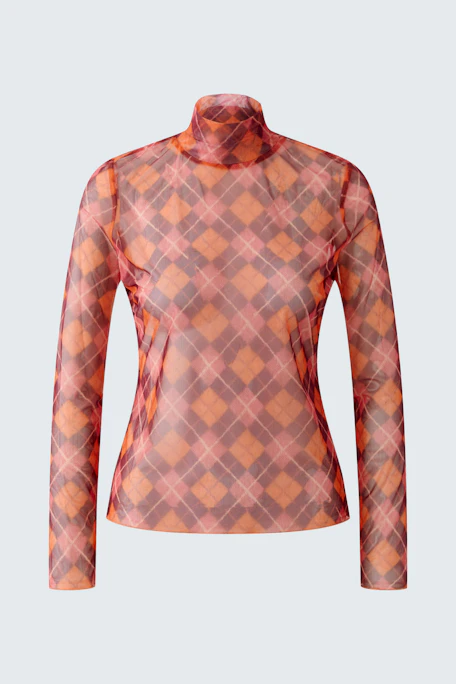 Langarmshirt mit Karomuster: Buntes Shirt mit Stehkragen, ideal für modische Akzente.