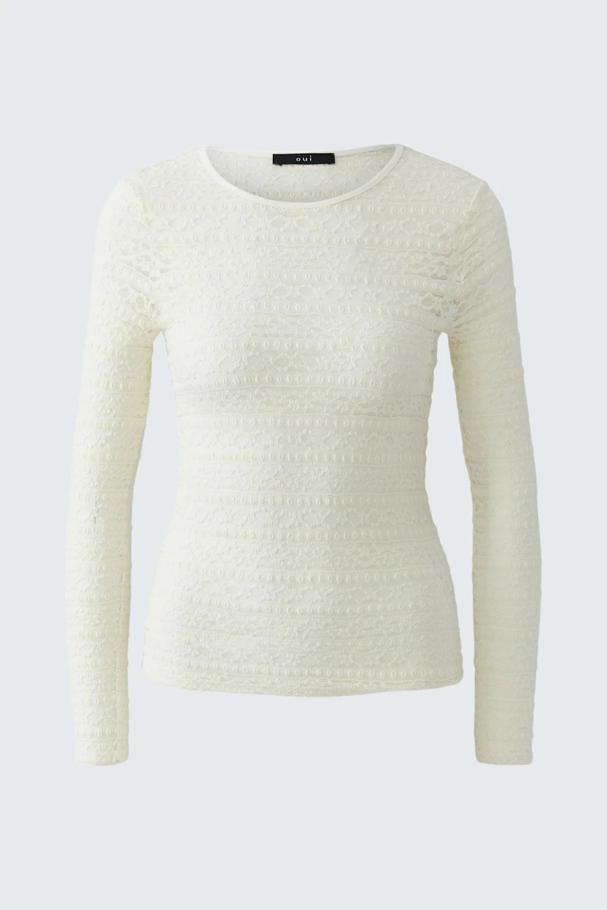 Weißes Langarmshirt: Schlichtes Design, strukturierter Stoff, ideal für vielseitige Kombinationen.