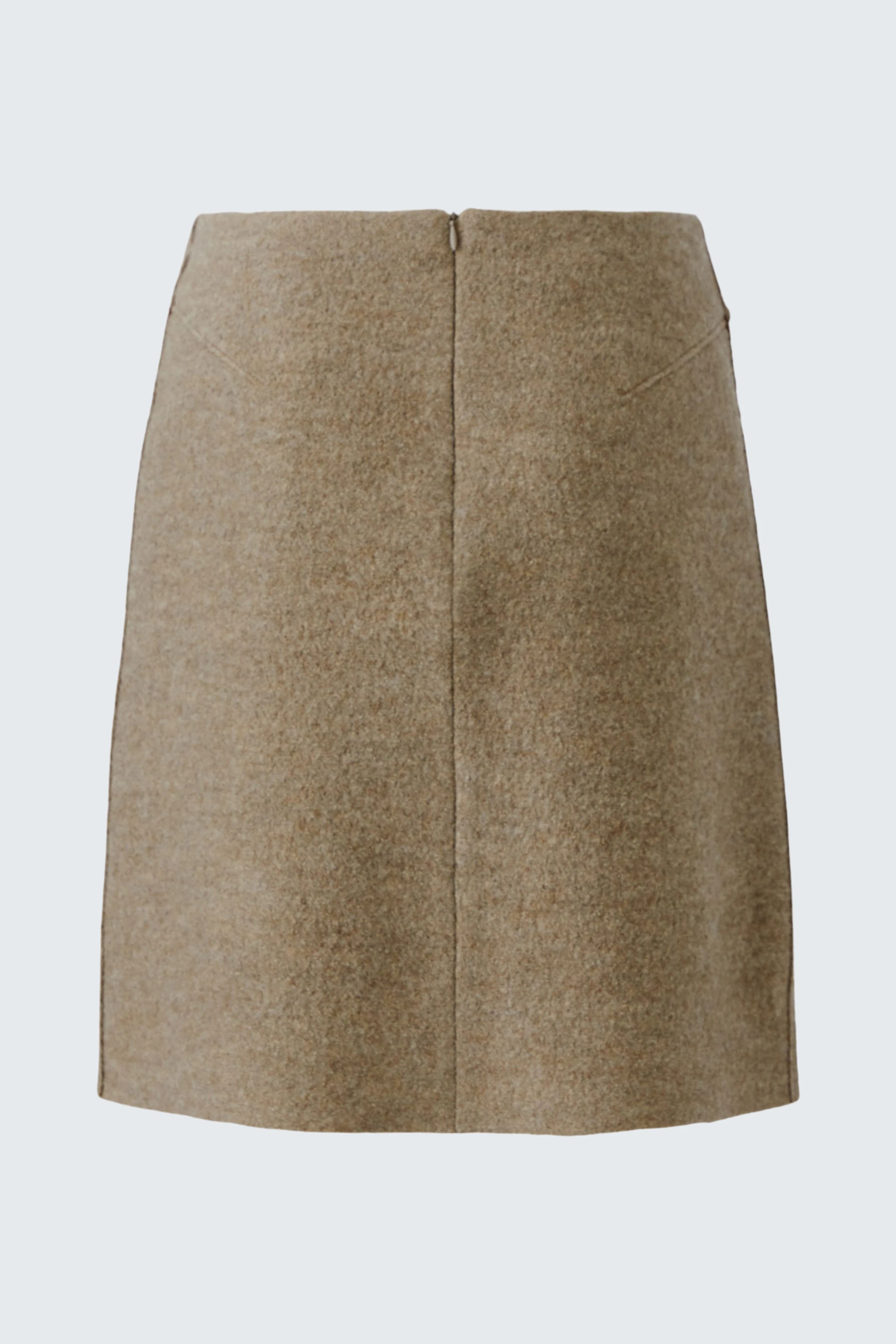 A-line skirt in beige wool, displayed on a plain background. Simple and versatile for everyday wear.