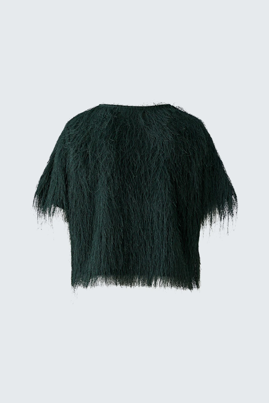 Textured women's T-shirt: Dark green, fluffy short-sleeve design, perfect for casual wear.