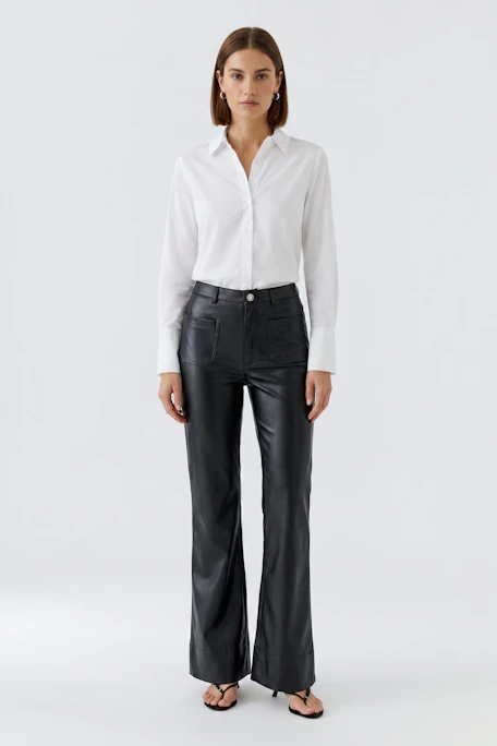 Pants leather look - black