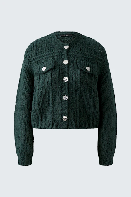 Cozy knit cardigan with button front and textured design, perfect for layering in cooler weather.