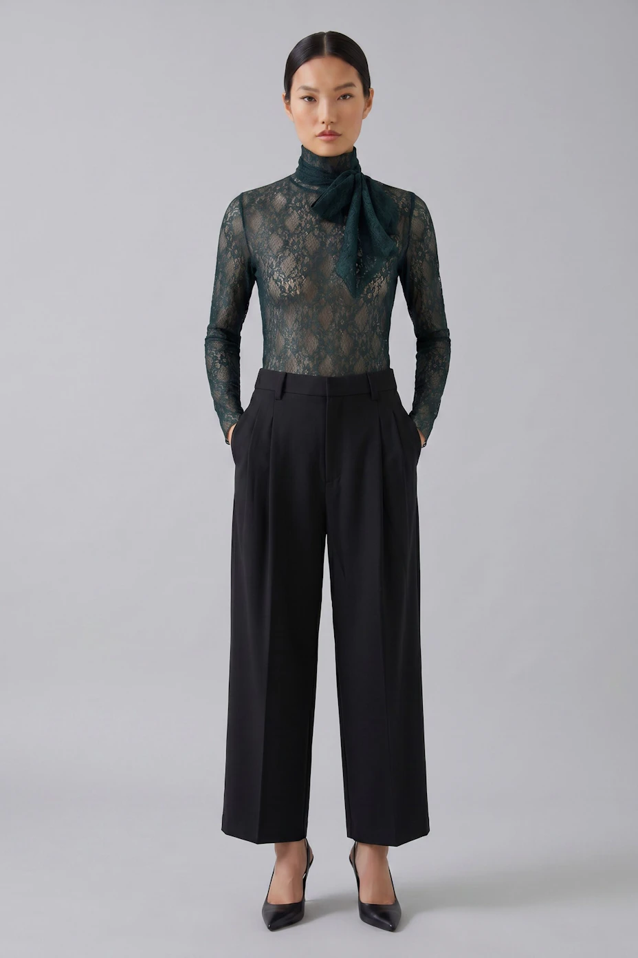 Long-sleeve shirt lace - black