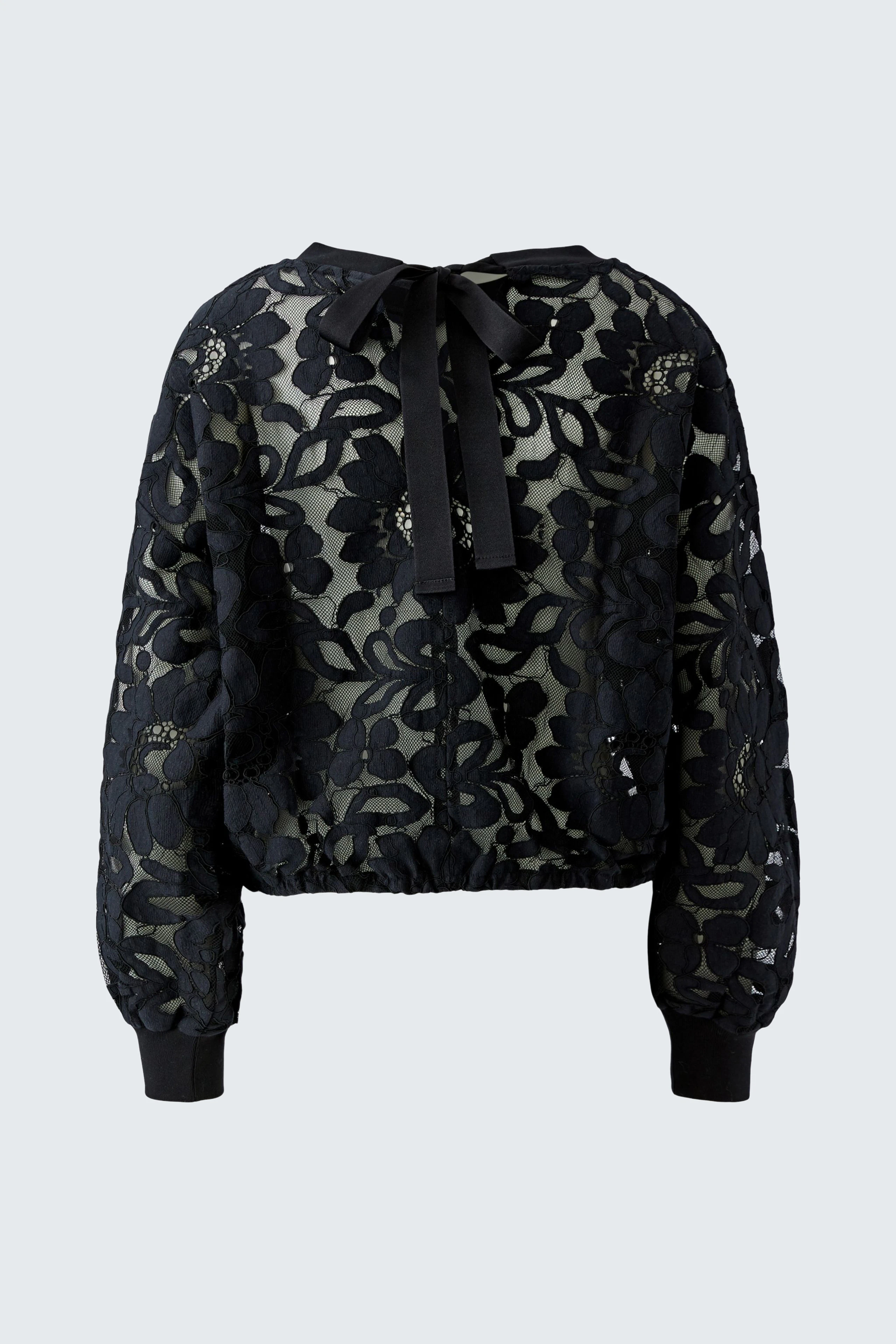 Schwarzer Damen-Pullover: Florales Muster, transparenter Stoff, ohne Model, ideal für modische Akzente.