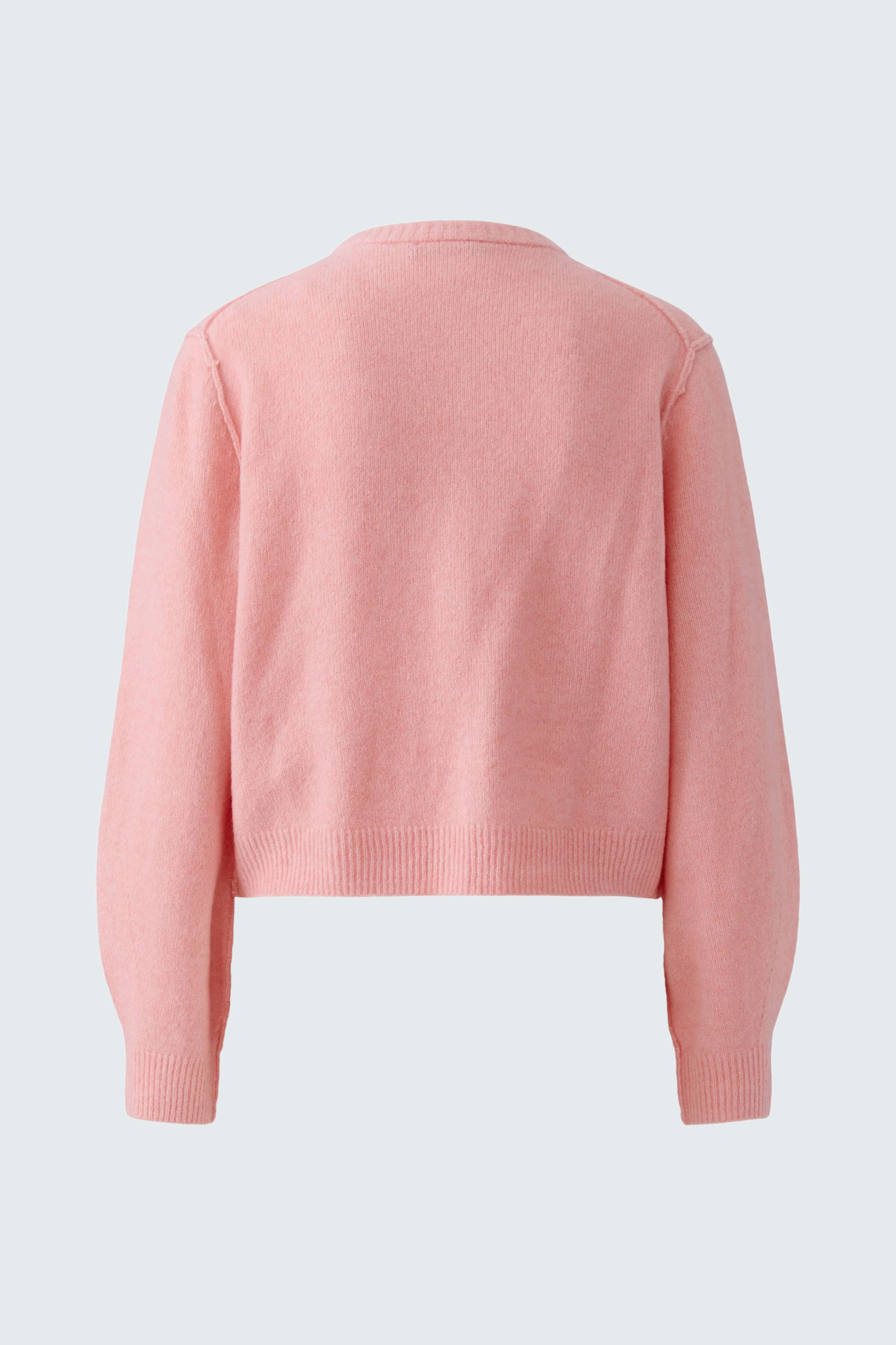 Rosa Strickjacke: Rückansicht ohne Model, schlichtes Design, ideal für lässige Outfits.