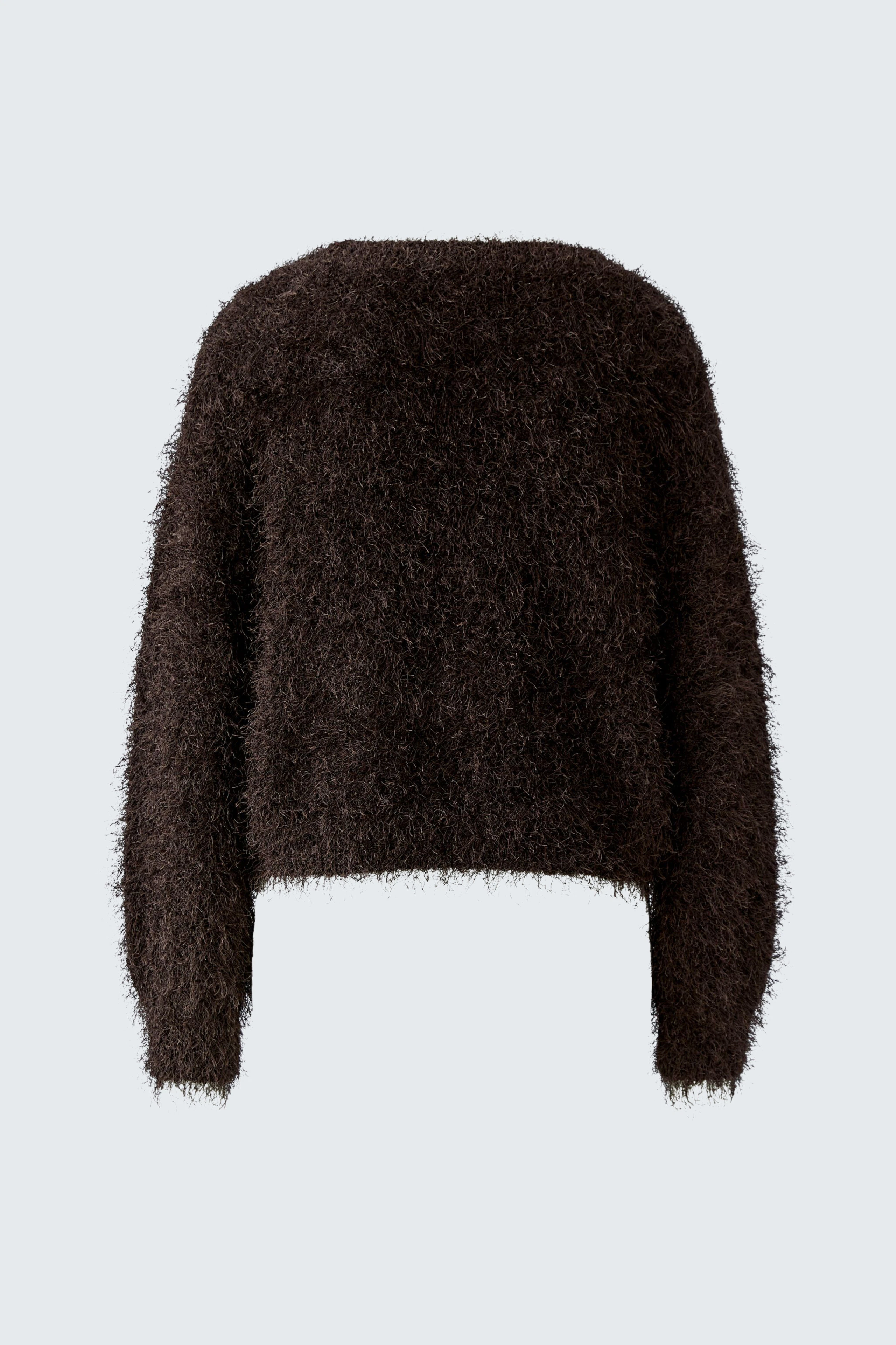 Kuscheliger Damen-Pullover: Flauschiger, brauner Pullover ohne Model, ideal für gemütliche Tage.