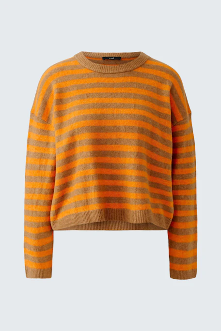 Gestreifter Damen-Pullover in Orange und Braun, lässig geschnitten, ohne Model abgebildet.