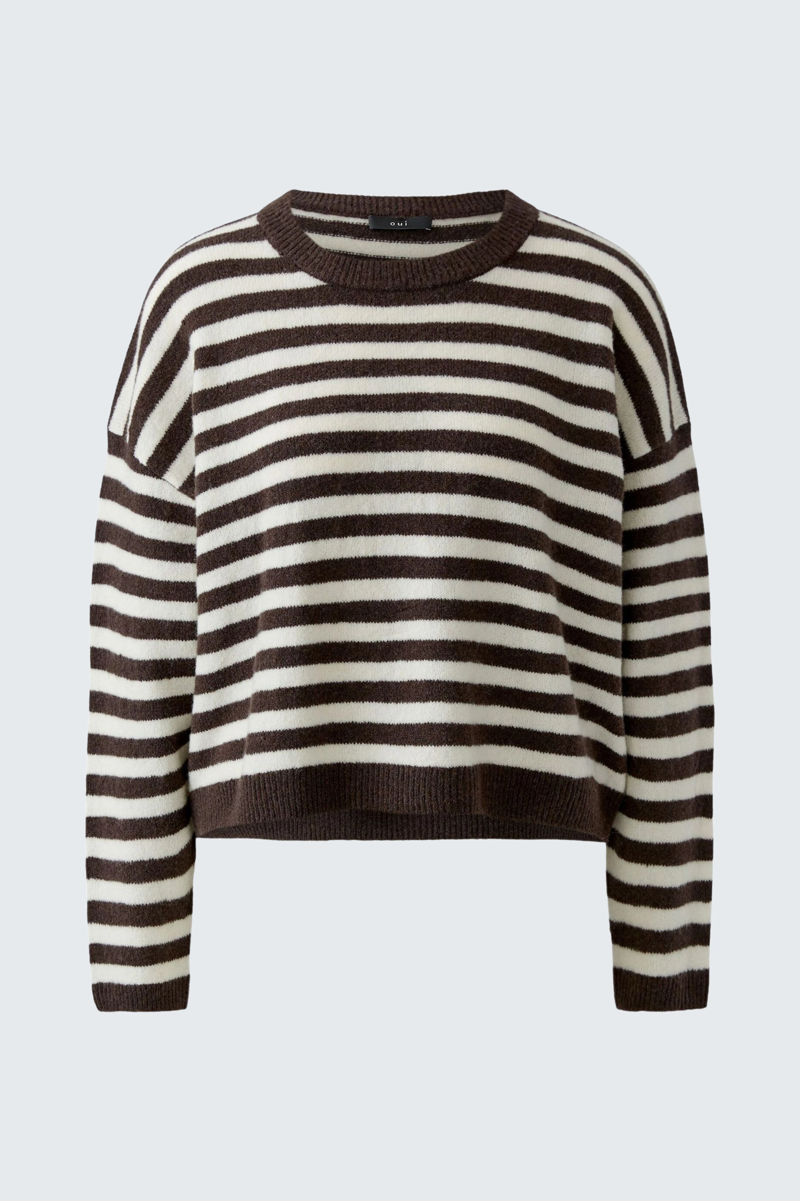 Gestreifter Damen-Pullover: Schwarz-weißer Pullover mit lockerer Passform, ideal für lässige Outfits.