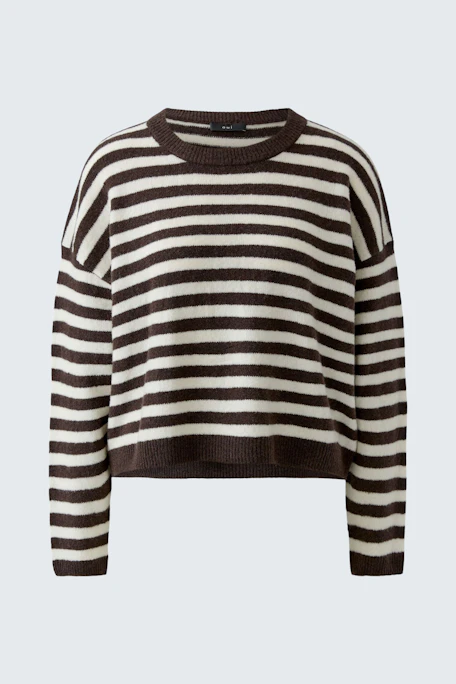 Gestreifter Damen-Pullover: Schwarz-weißer Pullover mit lockerer Passform, ideal für lässige Outfits.