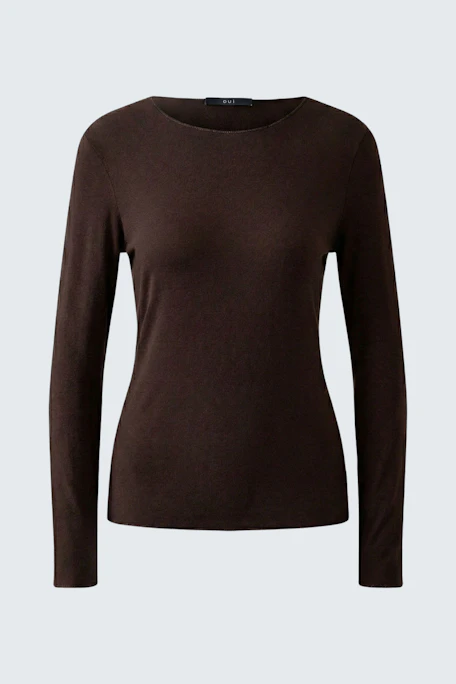 Schlichtes Langarmshirt in Dunkelbraun, ohne Model, ideal für vielseitige Kombinationen im Alltag.