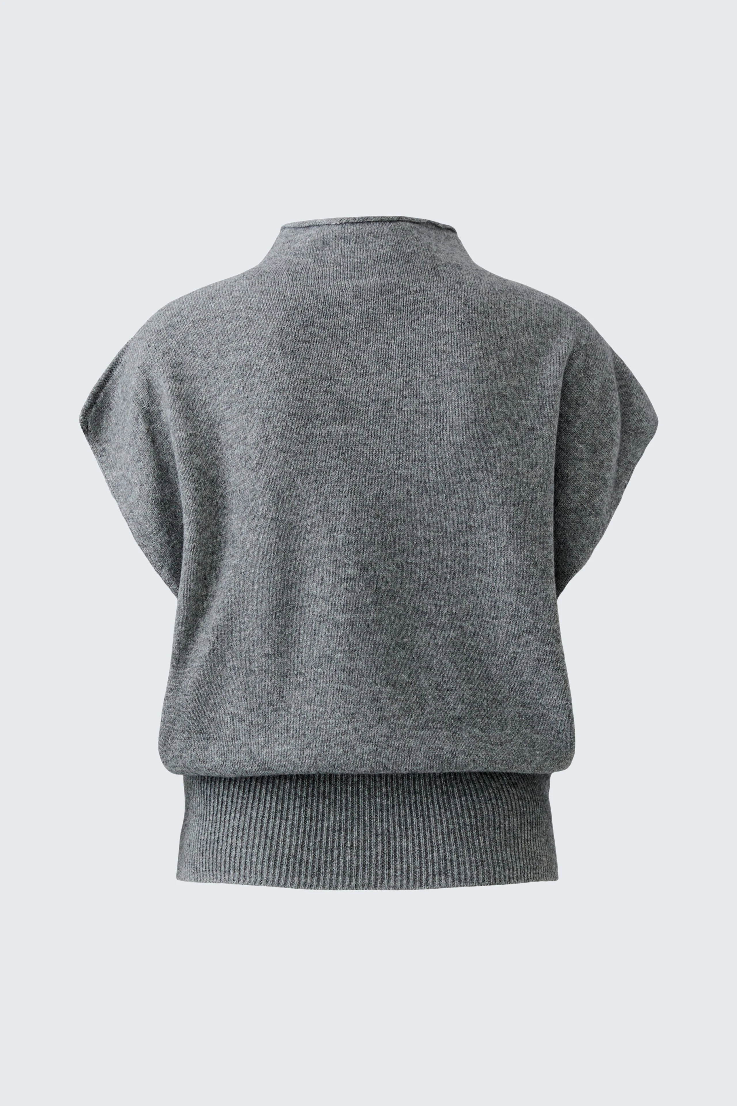 Grauer Damen-Pullunder: Schlichtes Design, ärmellos, mit geripptem Saum. Ideal für lässige Outfits.