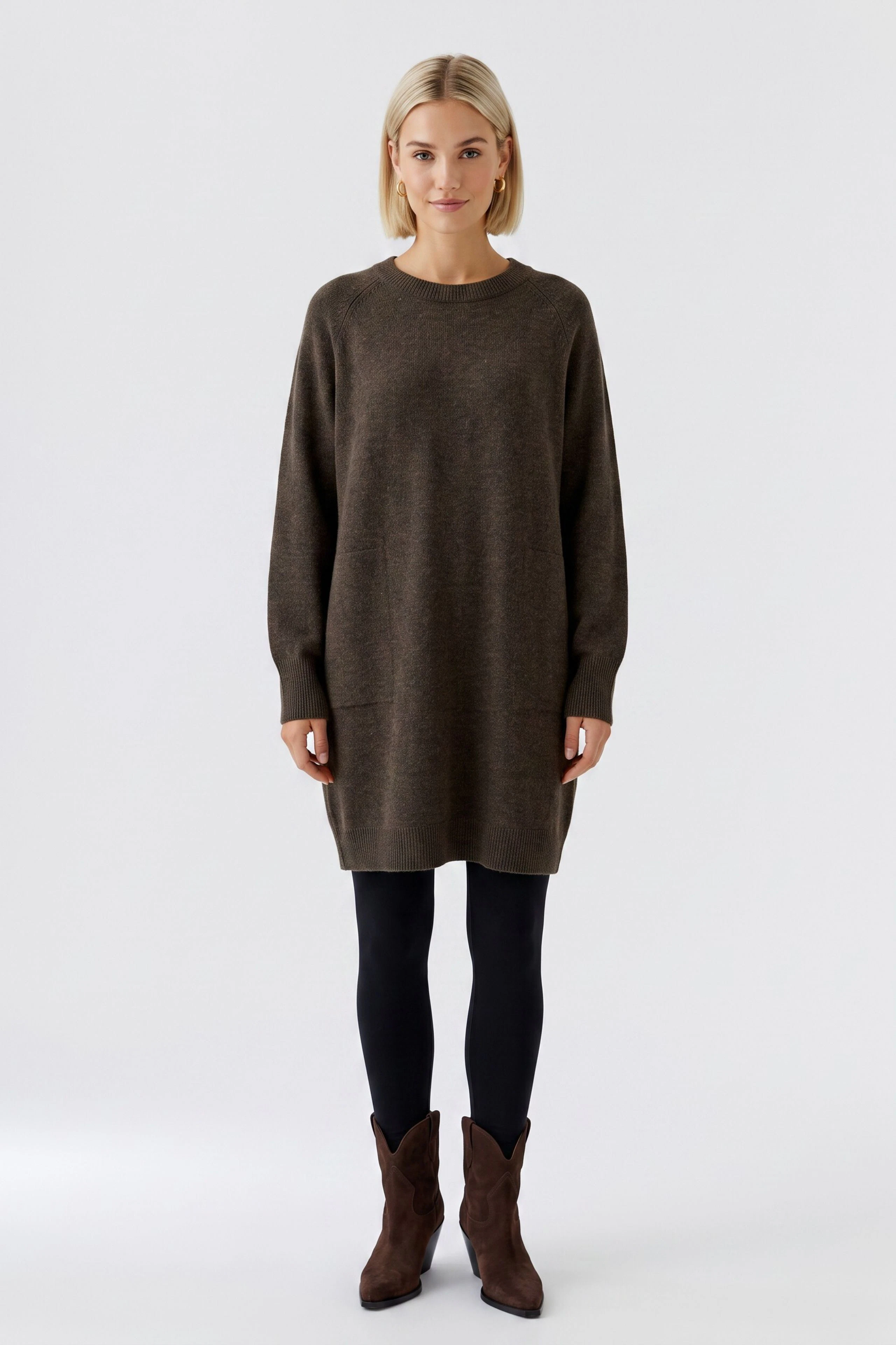 Strickkleid - taupe mel