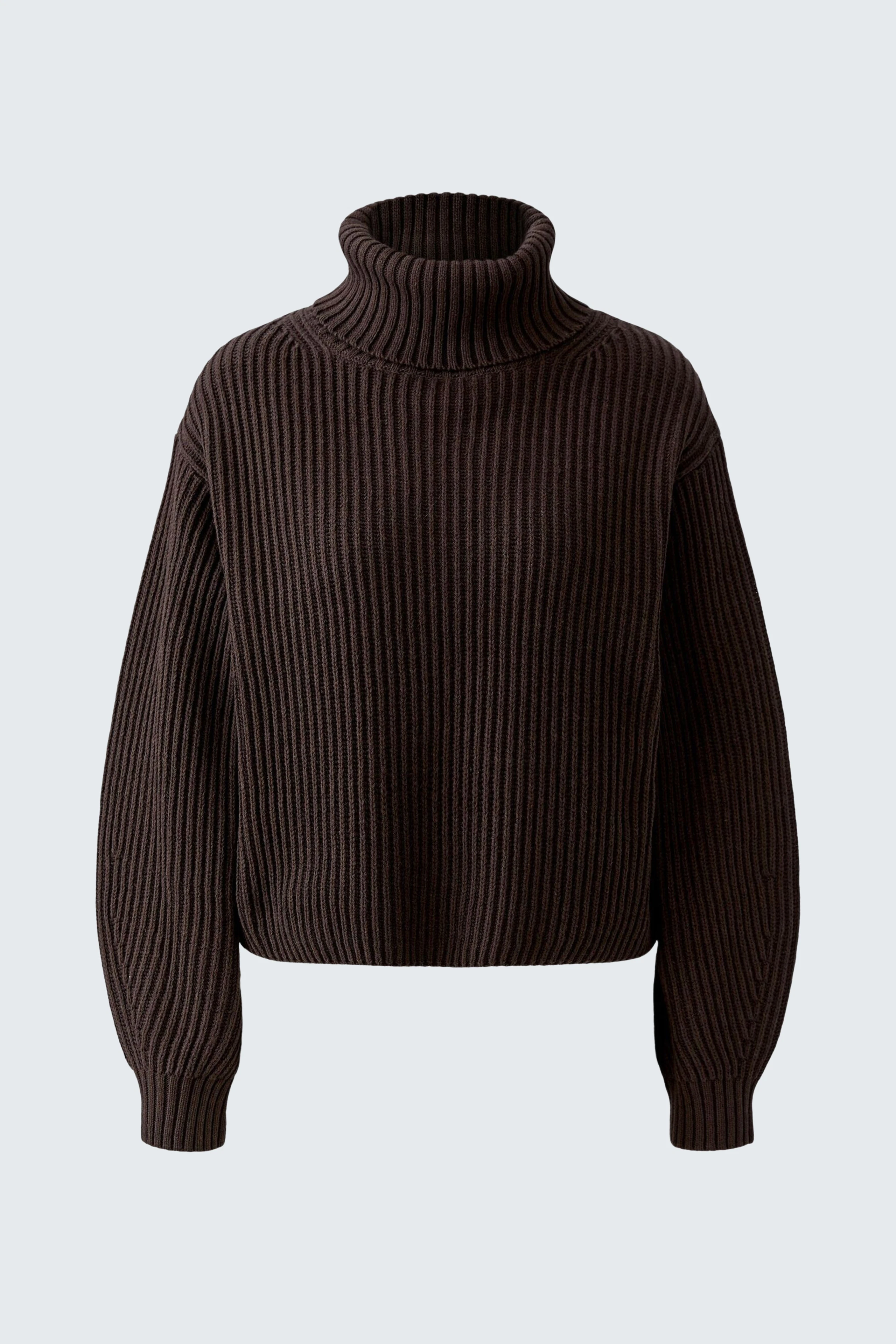 Kuscheliger Damen-Pullover: Brauner Strickpullover mit Rollkragen, ideal für kalte Tage.