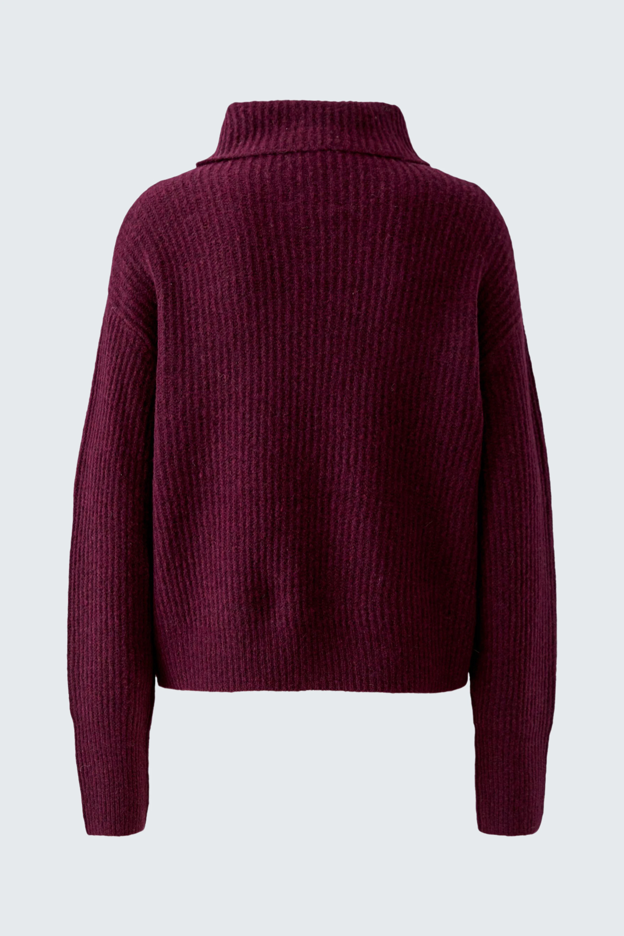 Kuscheliger Damen-Pullover in Bordeaux: Weicher Strick, ideal für kühle Tage. Rückansicht ohne Model.