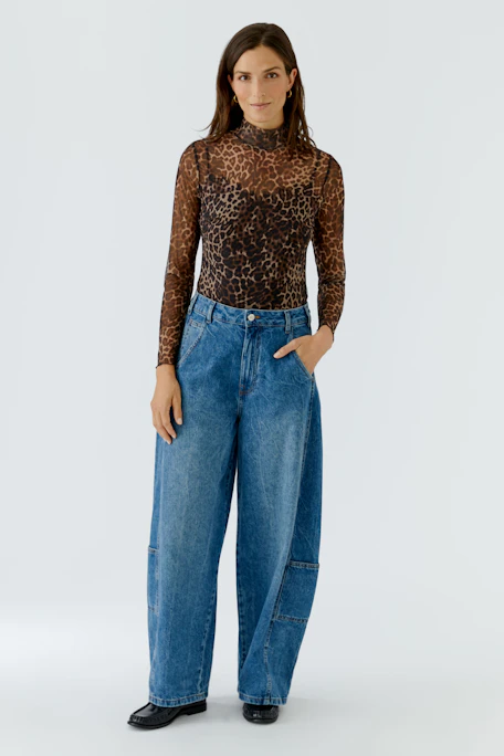 Leopard print long-sleeve shirt: A stylish piece with a high neck, perfect for layering or wearing alone.