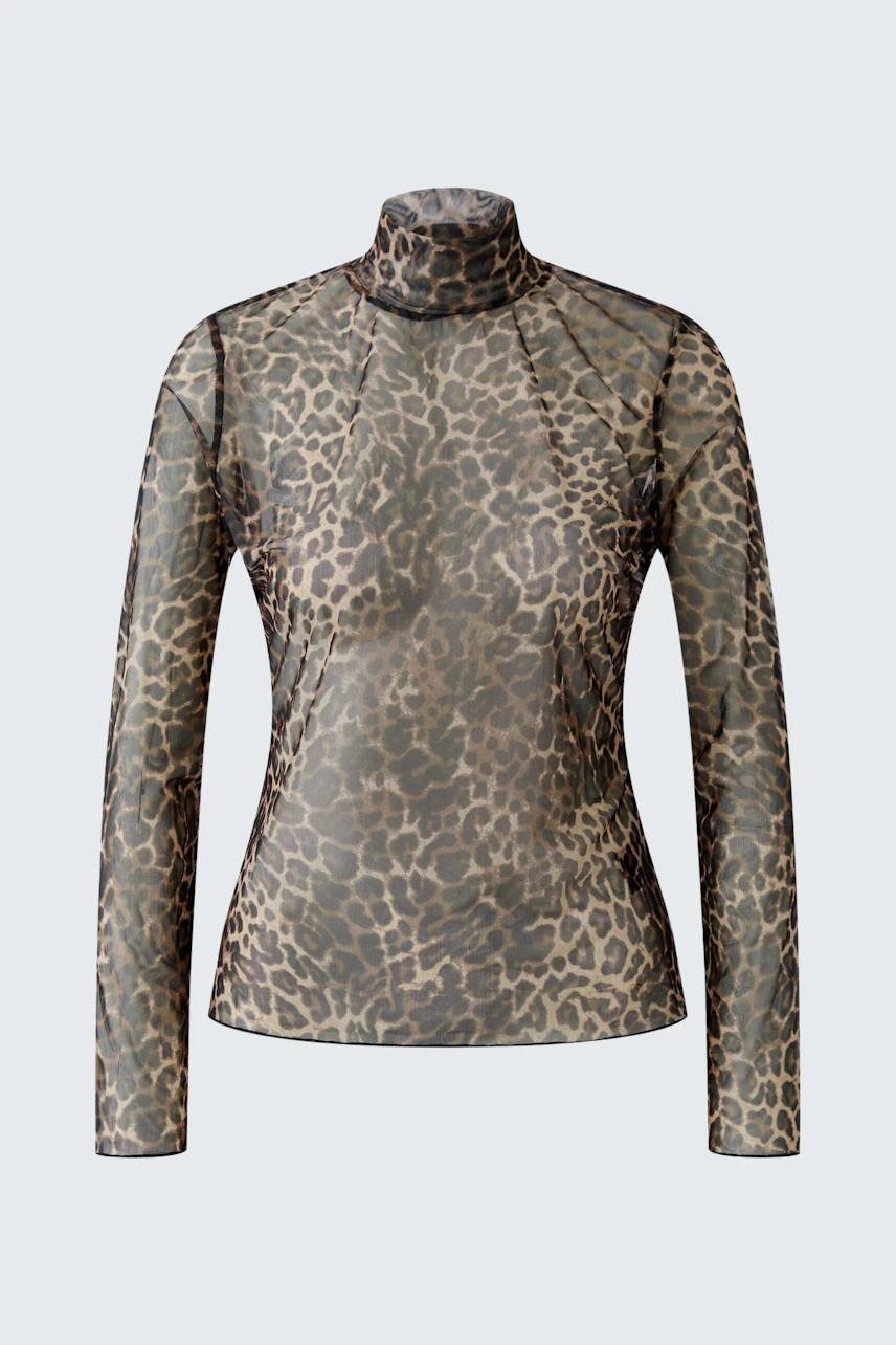 Leopard print long-sleeve shirt: A stylish piece with a high neck, perfect for layering or wearing alone.