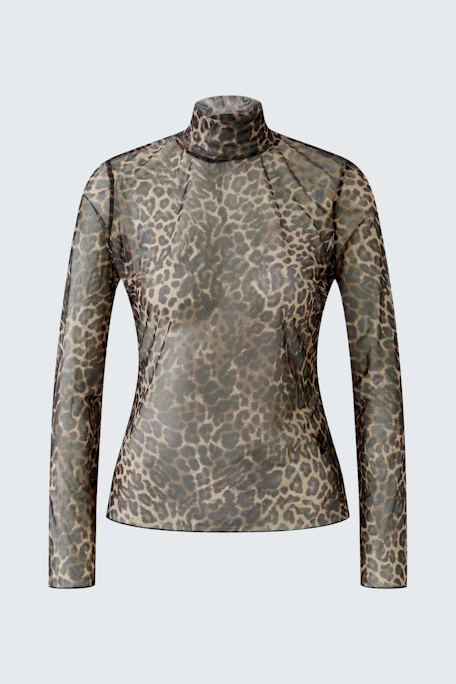 Leopard print long-sleeve shirt: A stylish piece with a high neck, perfect for layering or wearing alone.