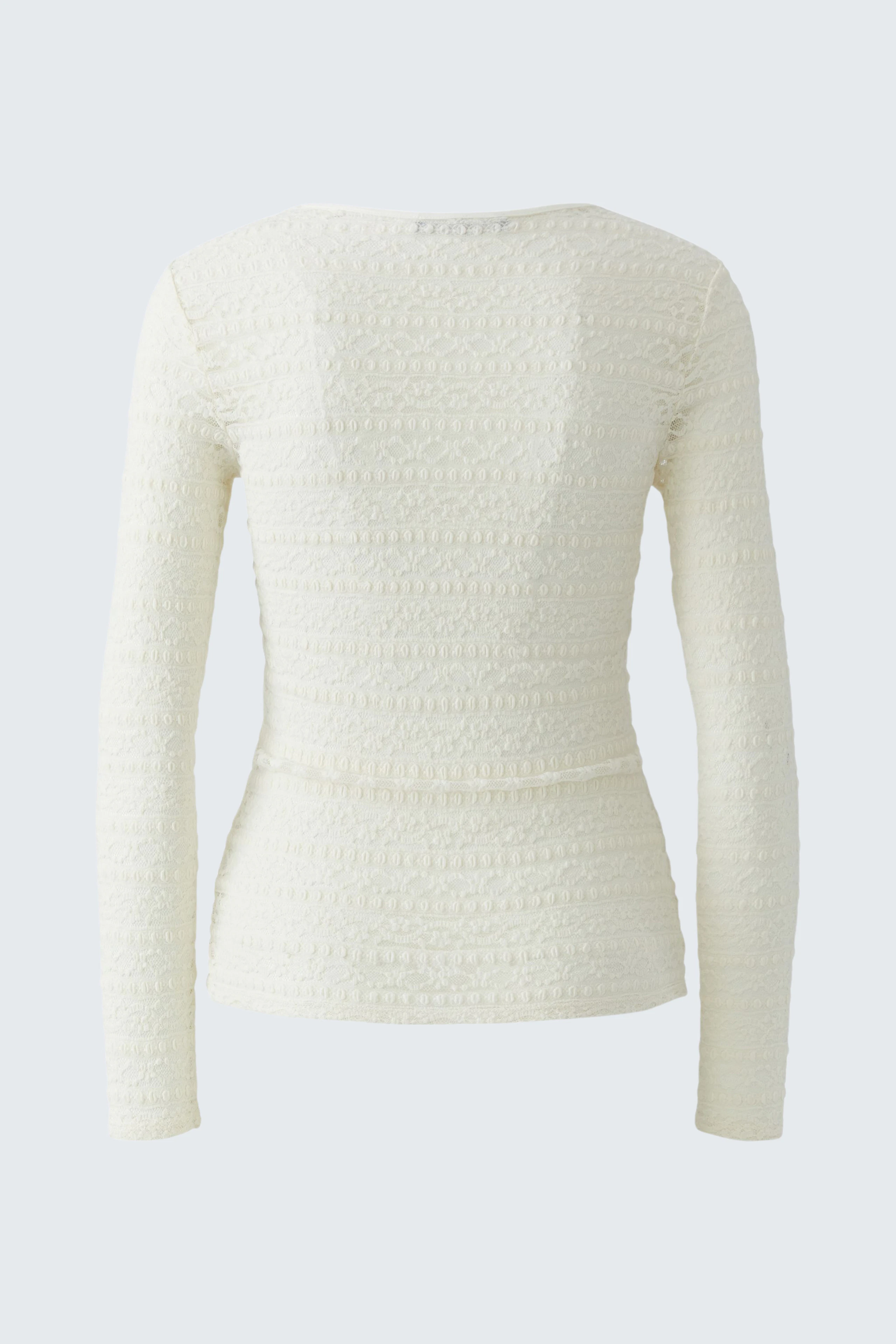 White long-sleeve shirt: Textured fabric, fitted cut, no model shown.