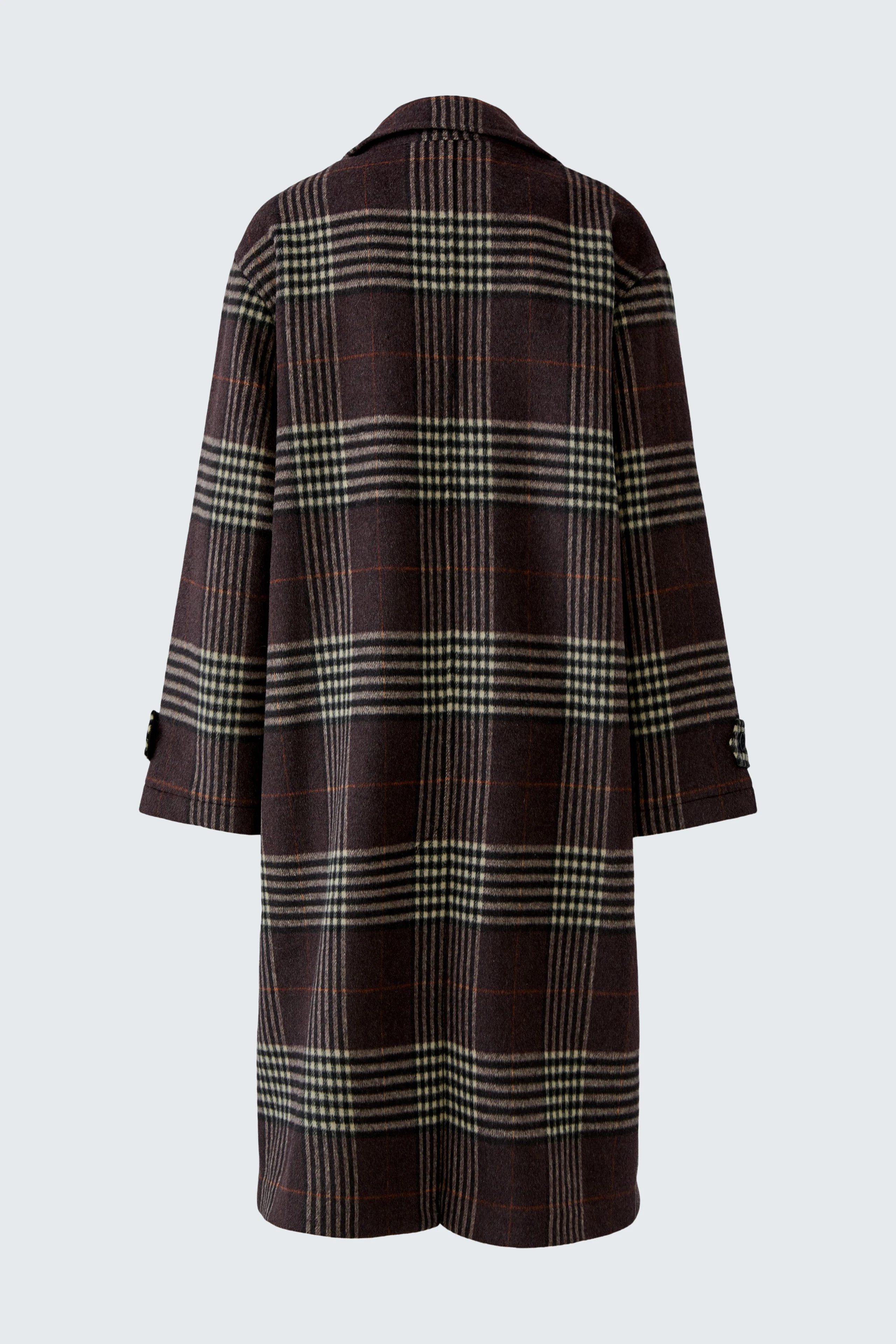 Kariert, braun: Langer Wintermantel mit klassischem Muster, ideal für kalte Tage. Zeitlos und funktional.