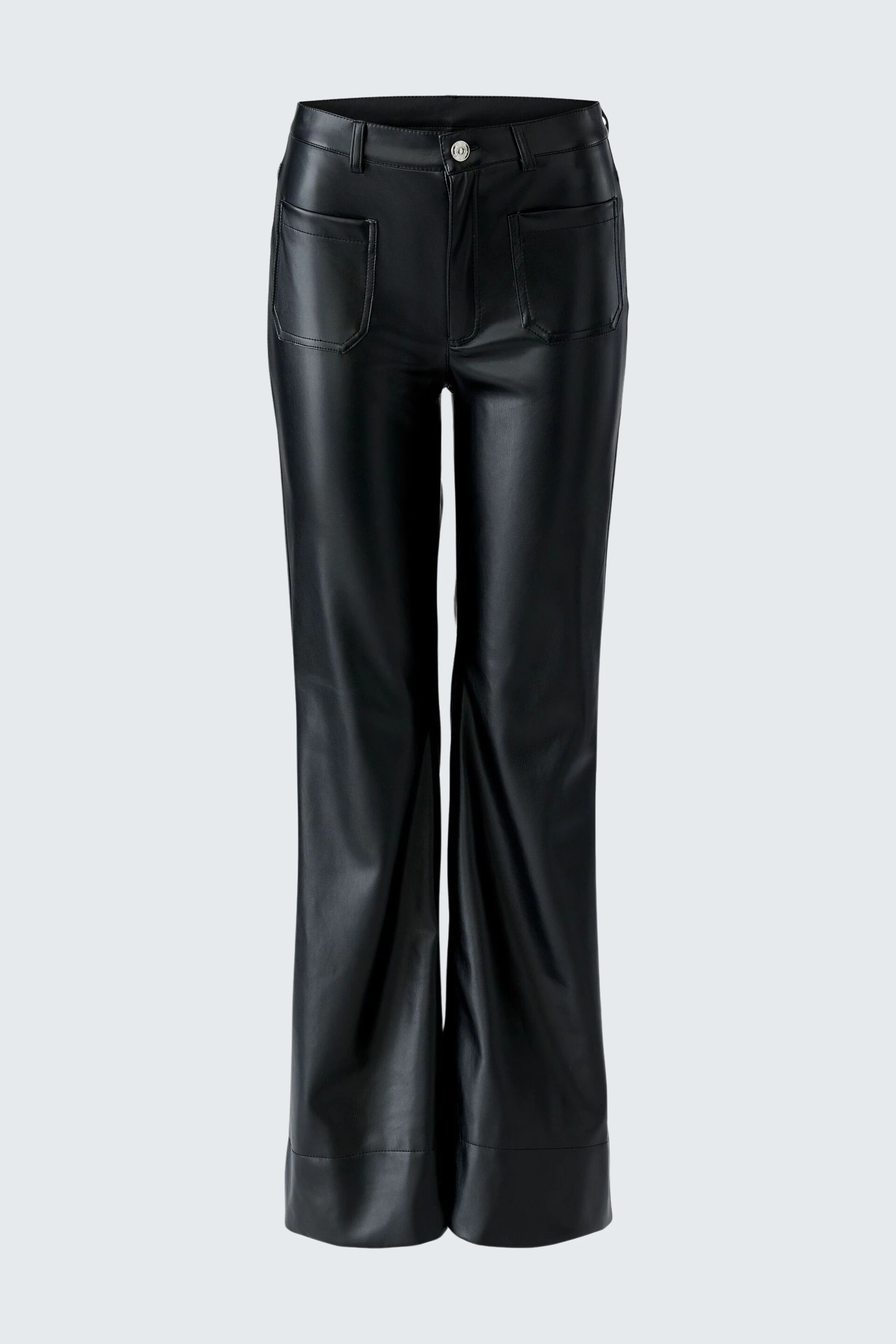 Schwarze Lederimitathose: Zeitloses Design, gerade geschnitten, ideal für vielseitige Outfits.