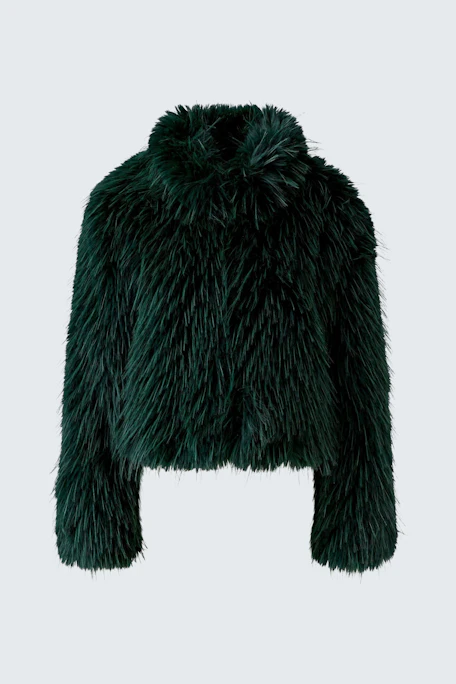 Grüne Damen-Jacke: Flauschige Jacke ohne Model, ideal für kühle Tage, mit auffälliger Textur.