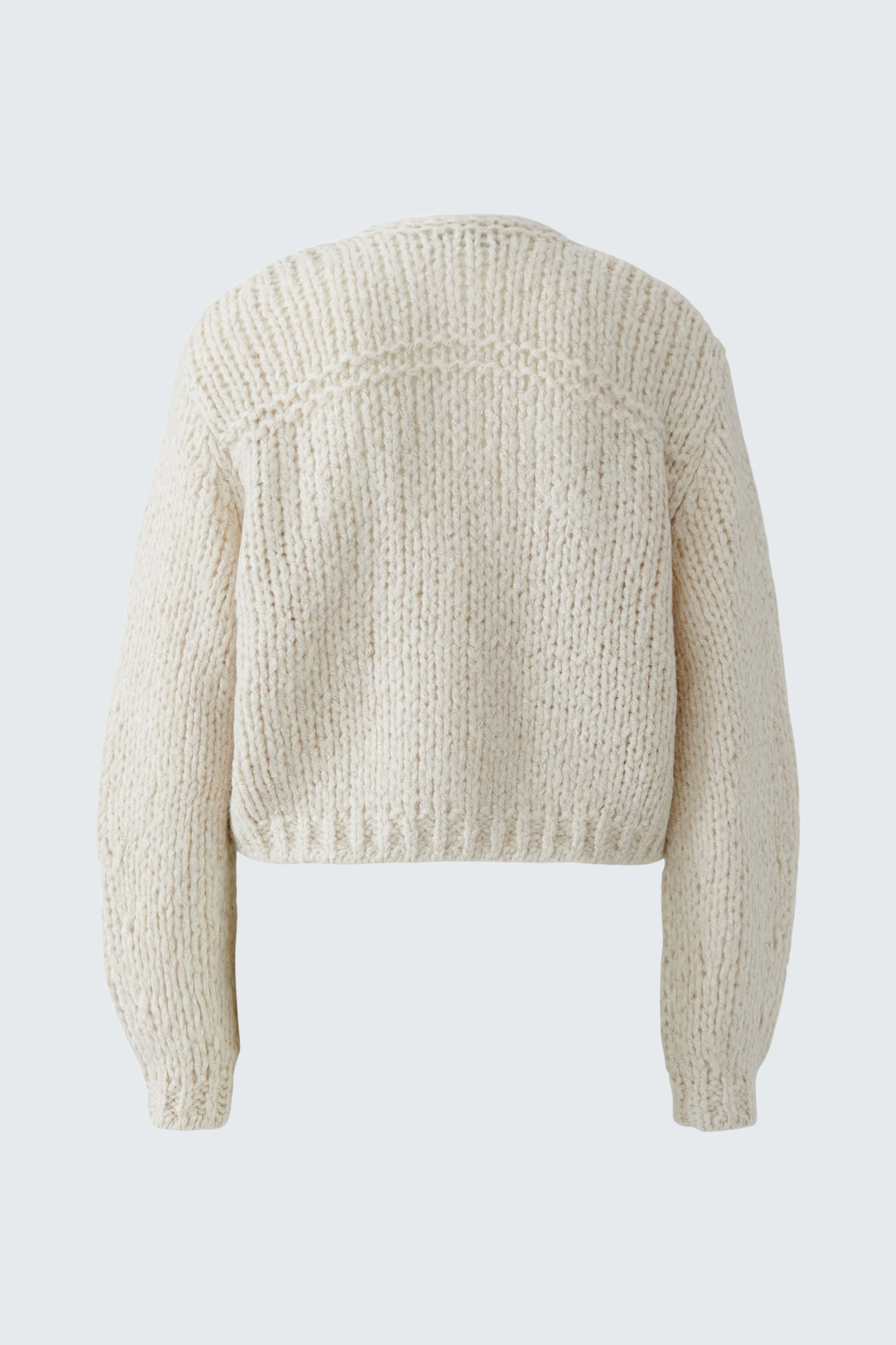 Cozy knit cardigan: Cream-colored, textured design, perfect for layering in cooler weather.