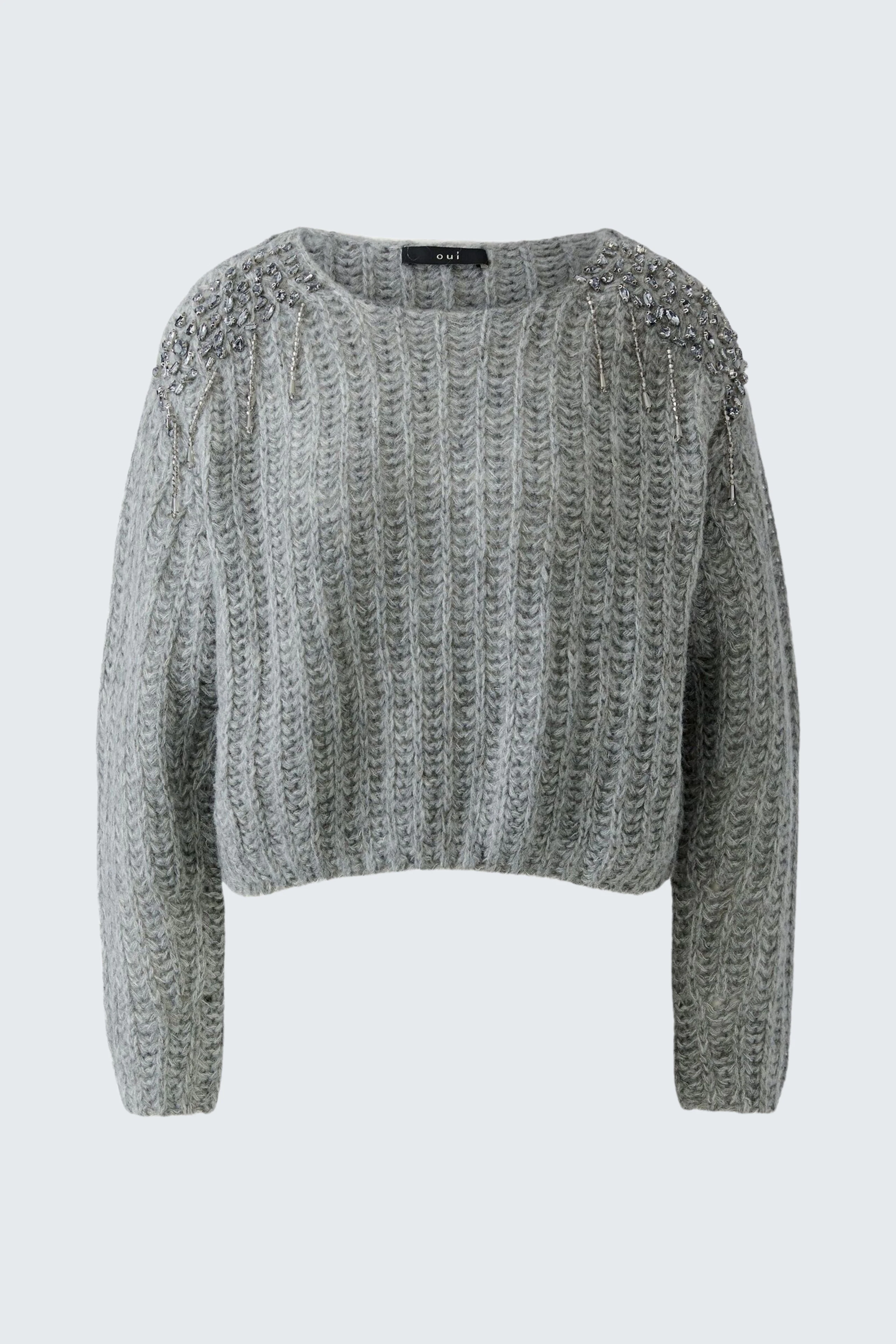 Grauer Damen-Pullover: Weicher Strickpullover mit lockerer Passform, ideal für kühle Tage.
