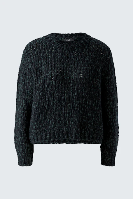 Gemütlicher Damen-Pullover: Dunkler Strickpullover ohne Model, ideal für kühle Tage.