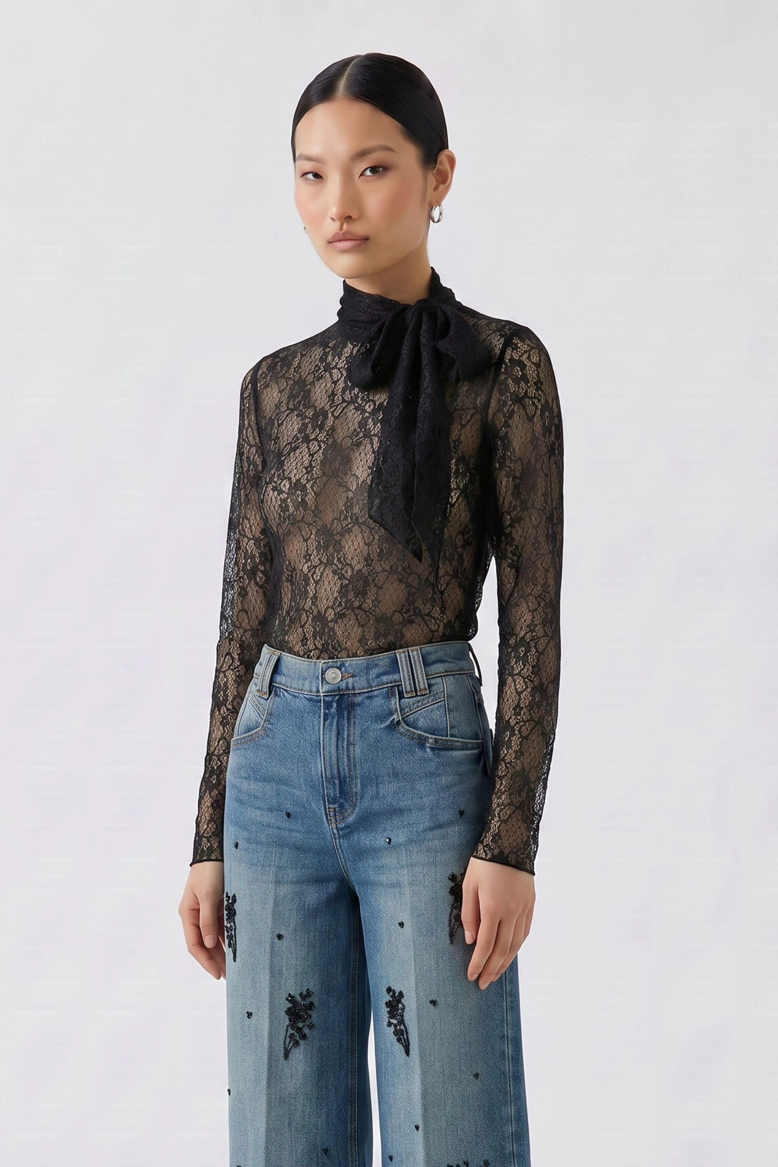 Langarmshirt Spitze - scarab