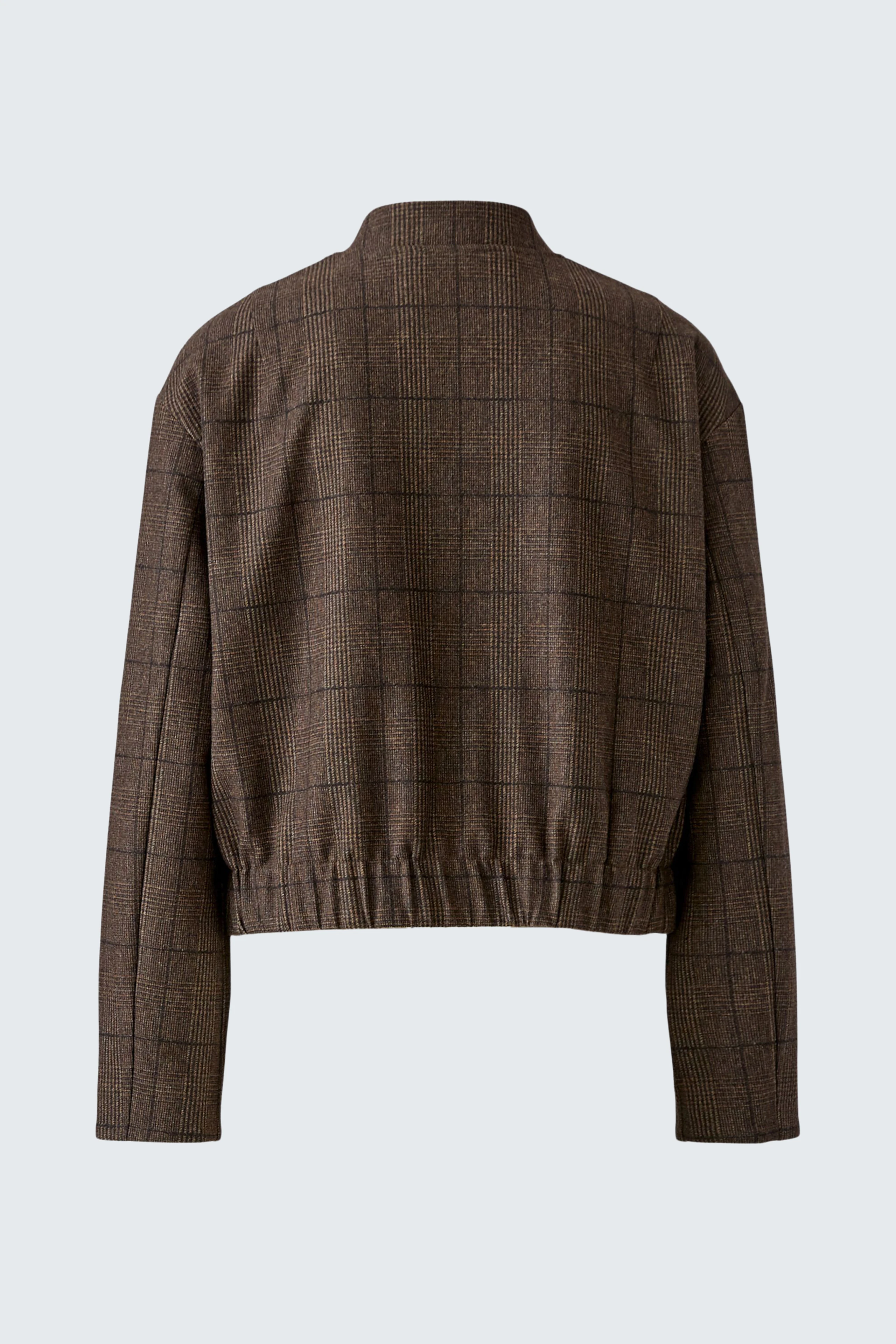 Casual women's jacket: Brown checkered jacket with elastic hem, perfect for a relaxed look.