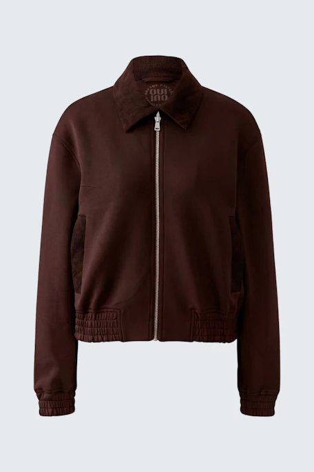 Braune Damen-Jacke: Schlichte Jacke mit Reißverschluss und Kragen, ohne Model präsentiert.